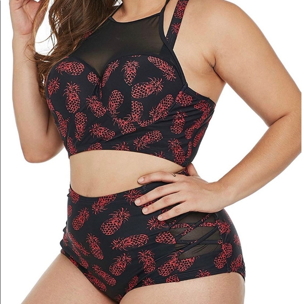 Lovezesent Black/Red Pineapple print Tankini